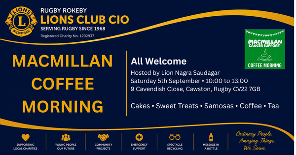 Macmillan Coffee Morning — Saturday 5th September