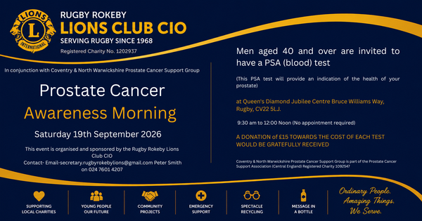 Rugby Rokeby Lions CIO- Prostate Morning 19th September